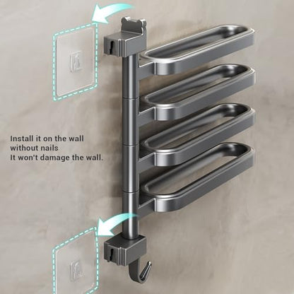 Emoshayoga Swivel Towel Rack High Strength ABS Multi Arm Towel Bar Wall Mounted for Bathroom Black 180 Degree Rotating 5 Units (4 Rods) - color: 4 Rods