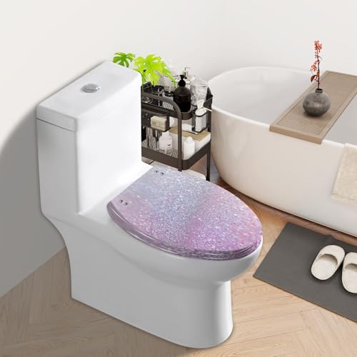 Elongated Toilet Seat Glitter Resin Toilet Seat Slow Quiet Close with Quick-Release Hinges Toilet Seat with Cover Easy to Clean Install - color: Multi5, size: 19.5"x14.5"
