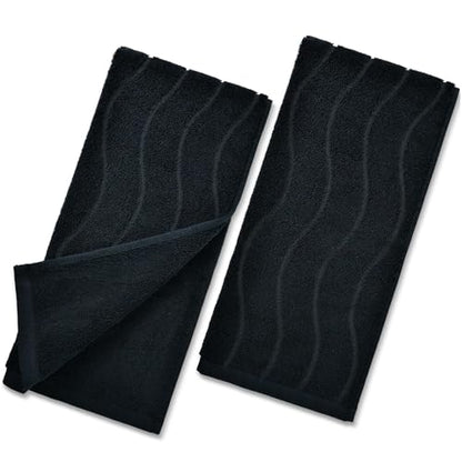 Hand Towels with Wavy Jacquard - Black Face Towels for Bathroom, 2 Piece | Cotton, 13x29 Inches - color: Black