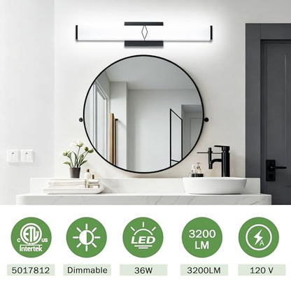 32 Inch Bathroom Vanity Light 3200LM, 5700K Daylight White Modern Bathroom Light Dimmable, AC 120V 36W Matte Black LED Vanity Lighting Fixtures Wall Sconce ETL Certified, 1Pack - color: Matte Black-5700K, size: 32 INCH