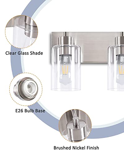 3-Light Bathroom Vanity Light Fixtures,Modern Wall Sconces,Bathroom Lights Over Mirror,Wall Mounted Lamp for Kitchen Living Room Bedroom Hallway,Brushed Nickel Finish with Clear Glass Shade | Brushed Nickel Metal Frame,Up/Down Wall Mount,cylinder Glass Sh
