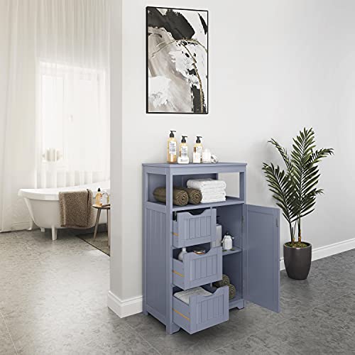 Topeakmart Wood Bathroom Floor Cabinet, Free Standing Storage Cabinet with 3 Drawers and Cupboard, for Hallway/Entryway/Living Room Accent Furniture, Gray - color: Grey