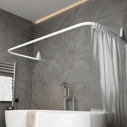 Erica Adjustable U-Shaped Shower Curtain Rod for Bathtubs - White | Size - 27x65x27 cm, Wall Mounted Shower Pole, No Need to Fix to the Ceiling, Curved Shower Rail, White Powder Coated Steel - color: Glossy White, size: 4 in 1 L & U shape (27,5 x 65 x 27,