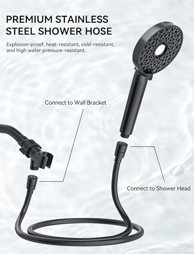Magichome Shower Head with Handheld, High Pressure 10-Spray Detachable Chrome Showerhead with Stainless Steel Hose, Black - color: Black
