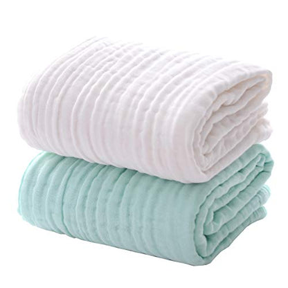 Baby Bath Towels, Super Soft Cotton Receiving Blanket for Baby's Delicate Skin,2Pack Swaddle Blanket for Newborns Toddlers Boy Girl,Baby Registry as Shower (White+Green) - color: White+green