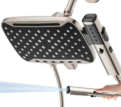 JDO High Pressure Rain Shower Head with Handheld Spray Brushed Nickel | 7 Modes Dual Shower Head, 10-inch Rainfall Showerheads Combo, Detachable Hand Held Shower Wand, Power Jets, 71" Shower Hose - color: Brushed Nickel