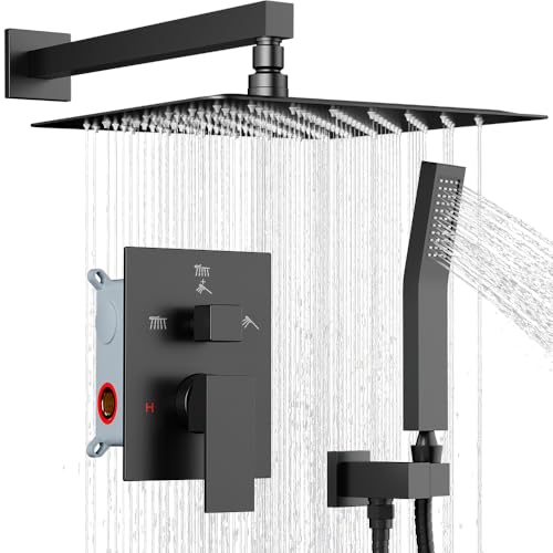 STARBATH Shower Faucet Set Shower System with Diverter Valve, Matte Black | 8" Wall Mount Rain Shower Head and Handheld Spray for Two Person, Shower Set with Valve and Trim Kit Complete - color: Matte Black, size: 8"-01