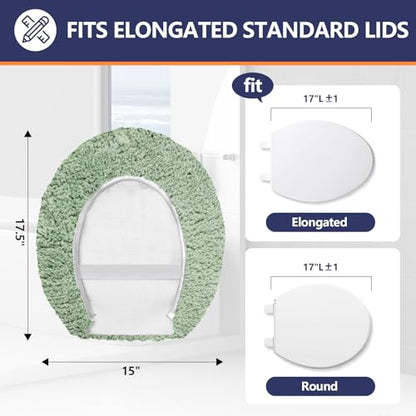 Soft Microfiber Toilet Lid Cover 17.5" x 15" Machine Washable | Solid Toilet Seat Cover Adjustable Rubber Backing Fits Most 16 -17.5" L x 14-16" W Round Oblong and Elongated Toilet Seat - color: Olive Green