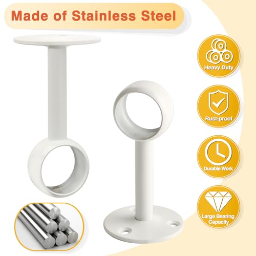 Alise Curtain Rod Holder Bracket 1''Dia,Closet Rod Holders Wall Mount,4 Pcs | Ceiling Mounted Curtain Rod Flange Brackets,Ceiling Curtain Rods Brackets,for Bathroom Curtain,Stainless Steel,White Finish - color: White Finish, size: 25mm/1-Inch Dia.