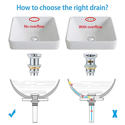 Bathroom Sink Drain Without Overflow with Strainer Basket Detachable Vessel Sink Lavatory Vanity Pop Up Drain Stopper Polished Chrome - color: Chrome, size: Without Overflow