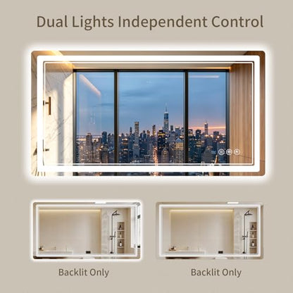 30"x55" LED Bathroom Mirror with Lights, Backlit + Front Lit, Anti-Fog, Lighted Bathroom Mirror for Wall, HD Shatterproof Tempered Glass, Dimmable, Memory Function (Horizontal/Vertical) - size: 55"L x 30"W