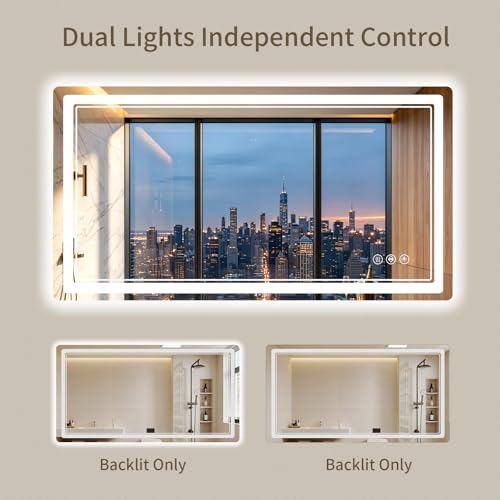 30"x55" LED Bathroom Mirror with Lights, Backlit + Front Lit, Anti-Fog, Lighted Bathroom Mirror for Wall, HD Shatterproof Tempered Glass, Dimmable, Memory Function (Horizontal/Vertical) - size: 55"L x 30"W