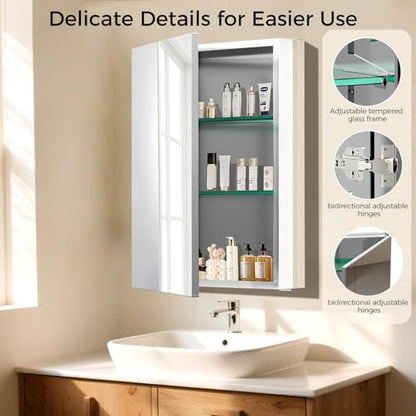 20 x 26 Inch Bathroom Medicine Cabinet with Beveled Edge Mirrored Door,Medicine Cabinet,Bathroom Mirror Cabinet,Home Medicine Cabinets with 2 Adjustable Shelves, Recessed or Surface Mount Installation - size: 20 x 26