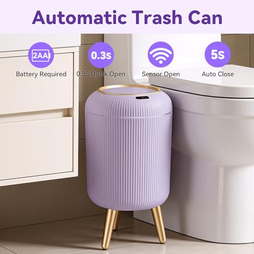 Procade Automatic Trash Can Bathroom,Auto Small Purple Garbage Can with Lid | 3 Gallon Touchless Motion Sensor Trash can with Legs,Smart Gold Purple Waste Basket for Bedroom,Kitchen,Dorm,rv,Office - color: Purple