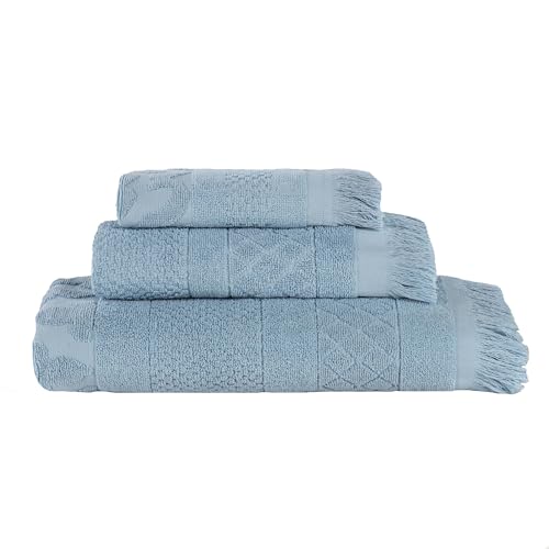 Superior Cotton 3 Piece Towel Set, Quick Dry, Bathroom Essentials, Shower, Spa, Luxury Plush Soft Absorbent Towels, Includes 1 Bath, 1 Hand, 1 Washcloth/Face Towel, Rolla Collection, Blue - color: Blue, size: 3 Piece Towel Set