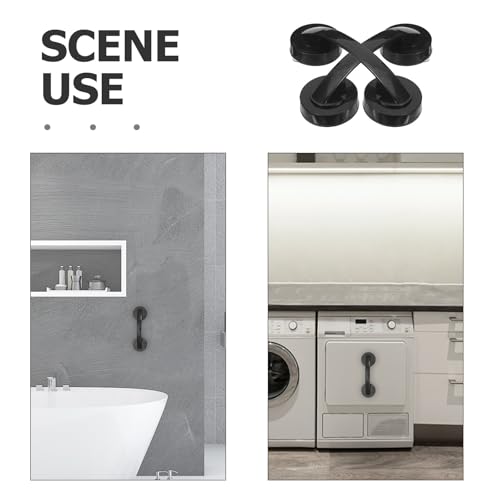 Luxshiny 2pcs Suction Cup Door Handle for Glass Mirror Cabinets and Bathroom Doors, Black Plastic Removable Grab Bars with Strong Vacuum for Bathtub and Shower Safety, Easy Installation