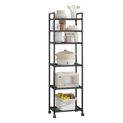 Black Shelving Unit, 42x 32 x 165 cm, 6 Tier Tall Narrow Shelving Unit with Wheels and Anti-Slip Feet, Adjustable Shelving (Black)