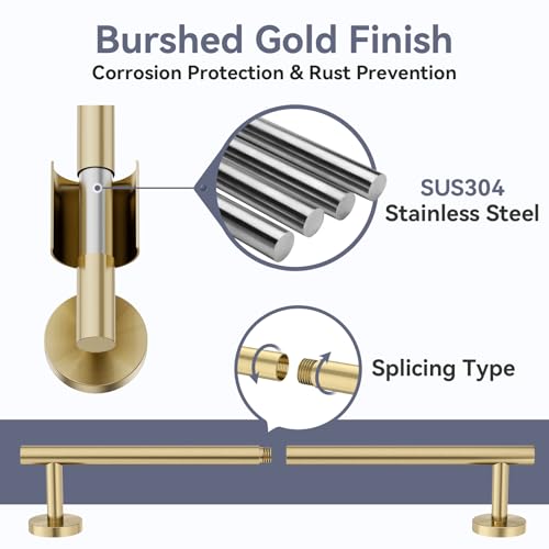Gold Bathroom Accessories 5 Piece, 18 Inch Bath Hardware | Wall Mounted Brushed Gold Towel Rack, Durable SUS304 Stainless Steel Towel Bar Set - color: Brushed Gold-5pcs, size: 20 Inch
