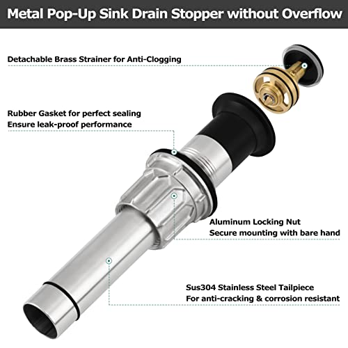 Bathroom Sink Drain Without Overflow, Metal Pop Up Drain for Vessel Sink, Oil Rubbed Bronze, 2108603 - color: Oil Rubbed Bronze, style: Without Overflow