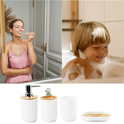 White Bathroom Accessories Set Complete Toothbrush Holder Toothbrush Cup Soap Dish Soap Dispenser Rustic Farmhouse Bathroom Decor Essentials Kit (White) ystz-001 - size: white