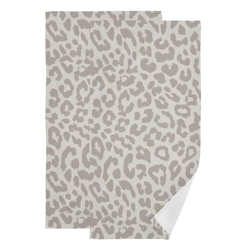 2 Pack Grey Brown Leopard Print Hand Towels for Bathroom,Absorbent Fingertip Guest Vintage Animal Cheetah Skin Decorative Bath Towels,Soft Wildlift Dish Towels for Kitchen Decor 14"x28" - color: Grey Brown