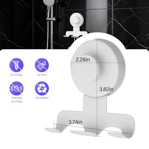 Shower Suction Razor Holder, Stainless Steel No-Drill Bathroom Hook | Reusable, Waterproof & Rustproof, Holds Up to 15 lbs – Fits Razors, Towels, Loofahs, Glass Doors & Tiles,White 2-Pack - color: White
