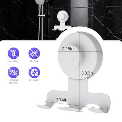 Shower Suction Razor Holder, Stainless Steel No-Drill Bathroom Hook | Reusable, Waterproof & Rustproof, Holds Up to 15 lbs – Fits Razors, Towels, Loofahs, Glass Doors & Tiles,White 2-Pack - color: White