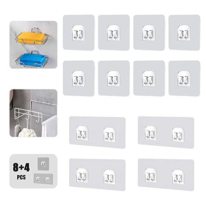 Adhesive Corner Shower Caddy Hook,Multipurpose Iron Shelf Holder;Bathroom Basket Support;Wall Sticker,Kitchen Storage Rack Hanger,No Drilling/Strong Bearing Capacity/Transparent(8pcs+4pcs)