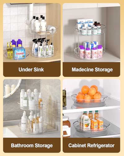 INCOSTAR 3 Pack Clear Lazy Susan Turntable 9'' & 11.8'' for Cabinet | Two-Tier Spinning Organizer, Space-Saving Pantry Storage Rack, Clear Durable Plastic, Makeup & Bathroom - size: 2-Tier & 2 Pack