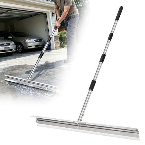 Heavy-Duty Large Floor Squeegee for Concrete, 33.4" Commercial Silicone Blade Squeegee for Floor with 63" Stainless Handle, Anti-Splash Curved Baffle for Garage, Factory, and Tough Cleaning Jobs
