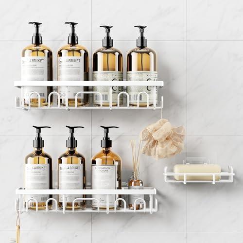 Shower Caddy, 3 Pack Shower Shelves for Inside Bathroom, Rustproof Adhesive Bathroom Organizer with Soap Holder, No Drilling Washroom Organizers and Storage for Bathtub Room/Kitchen/Home, White - color: White, size: 3-pack