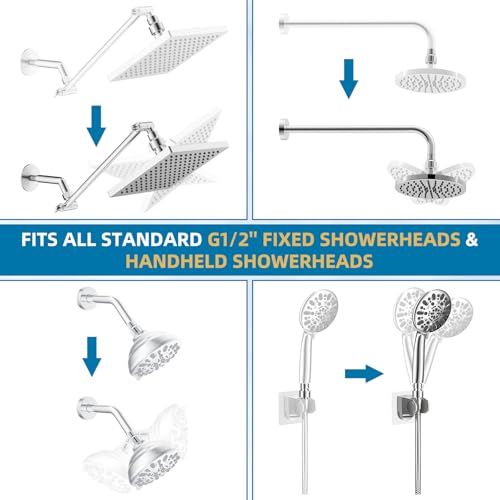 Hibbent All Metal Shower Head Swivel Ball Joint Adapter, Solid Brass Adjustable Shower Arm Connector, Showerhead Extension, Universal Showering Component, Polished Chrome - color: Chrome