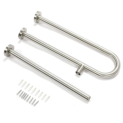 HECASA 24x30 Inch Handicap Grab Bars Rails 304 Stainless Steel Toilet Handrail Bathroom Safety Bar Wall Mount Floor Support Assist Bar for Disabled Elderly Mounted Bath Grips