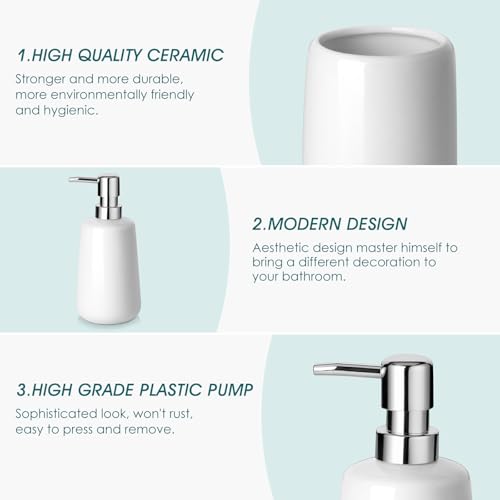 vancasso White Bathroom Accessories Set, Ceramic Soap Dispenser and Toothbrush Holder Sets, Stoneware 4 Pcs Bathroom Sink Set for Modern Home Decor - style: White
