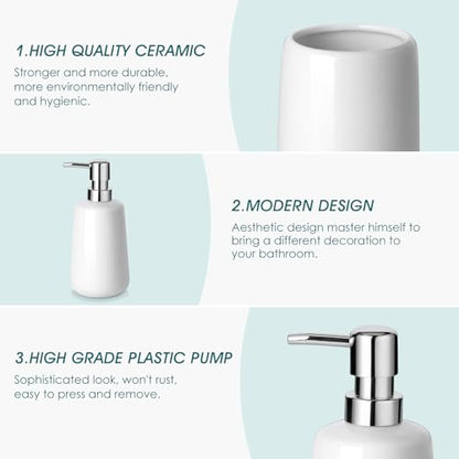 vancasso White Bathroom Accessories Set, Ceramic Soap Dispenser and Toothbrush Holder Sets, Stoneware 4 Pcs Bathroom Sink Set for Modern Home Decor - style: White
