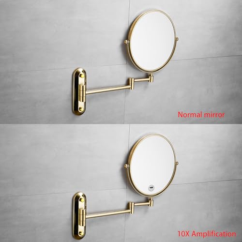 Gold 8 Inch Oval Base Bathroom Wall Mount Mirror 360 Degree Swivel | AIREMOEN 1x10x Magnifying, Double Sided, Adjustable Extension Arm Makeup Mirror Beauty Mirror Shaving Mirror