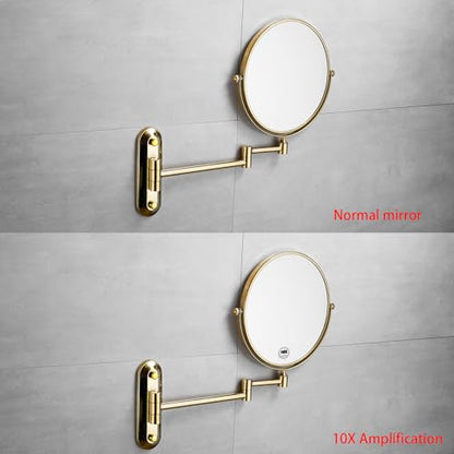 Gold 8 Inch Oval Base Bathroom Wall Mount Mirror 360 Degree Swivel | AIREMOEN 1x10x Magnifying, Double Sided, Adjustable Extension Arm Makeup Mirror Beauty Mirror Shaving Mirror