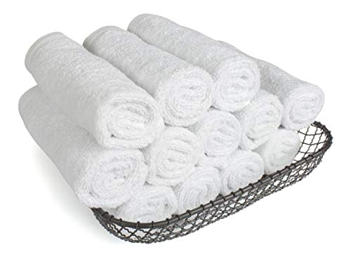 IZO.Bath - 24 Pack 12"x12" Cotton Fingertip-Hand-Face Towels- 100% Extra Soft Ring Spun Washcloths, Highly Absorbent Cleaning Cloth, Brilliant White
