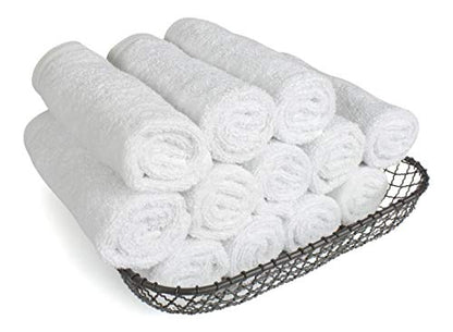 IZO.Bath - 24 Pack 12"x12" Cotton Fingertip-Hand-Face Towels- 100% Extra Soft Ring Spun Washcloths, Highly Absorbent Cleaning Cloth, Brilliant White
