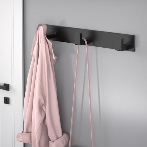 PMMASTO Wall Mounted Coat Hooks- Stainless Steel Rust-Resistant Bathroom Hangers for Towels/Hats/Coats, Heavy-Duty Wall Mount Hooks with Screws (Black 3 Hooks, 2-Pack) - color: Black, size: 3 "L" Hooks, 2PACK