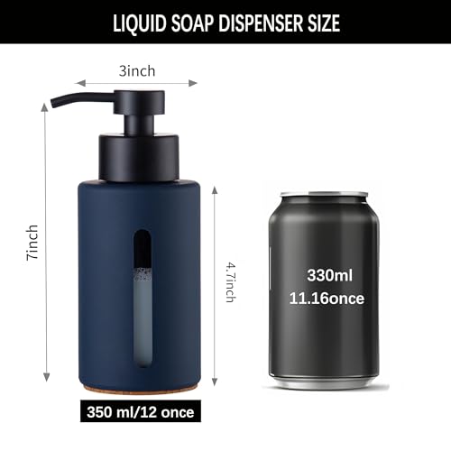 Enra Glass Hand Soap Dispenser,12oz Navy Blue Liquid Bathroom Soap Dispenser with Stainless Steel Lotion Pump for Bathroom Kitchen - color: Blue
