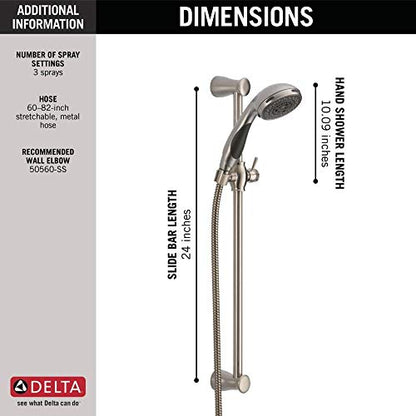 Delta Faucet 3-Spray Touch-Clean Wall-Mount Slide Bar Hand Held Shower with Hose, Stainless 57014-SS - color: Stainless