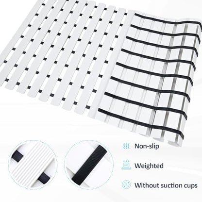 White Weighted Non Slip Bathtub Mat Without Suction Cups,Textured TPE Bath Mat for Textured Tub & Shower Surfaces,Doesn't Float, Works on Tile and Stone(33.8”x 17”)
