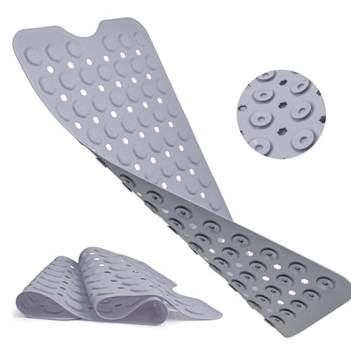 Bath Mat for Tub Non Slip 35*16 In, Silicone Anti Slip Shower Mat Bathtub Acupressure Relief for Kids Elderly Machine Washable with Antislip Textured Safety Strong Suction Cups & Drain Holes Easy Dry - color: Purple