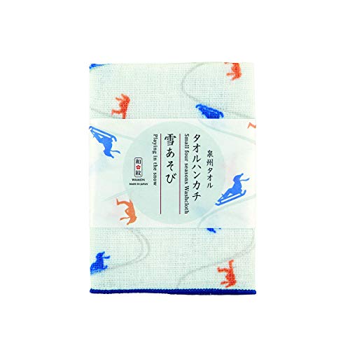 NOREN Japanese Cotton Towel Senshu (Osaka) Towel/Washcloth Face Towel Japanese Handkerchief/Made in Japan 100% Cotton Quick Drying Absorbent Ultra Soft Thin Traditional Japanese Pattern - color: Playing in the Snow, size: Washcloth