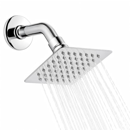 4 Inch Square Shower Head, Fixed Chrome Shower Head Stainless Steel, Rain Shower Head Screw On Easy Install, Wall Mounted Metal Chrome Finish - size: 4 Inch Square