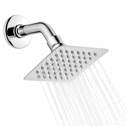 4 Inch Square Shower Head, Fixed Chrome Shower Head Stainless Steel, Rain Shower Head Screw On Easy Install, Wall Mounted Metal Chrome Finish - size: 4 Inch Square