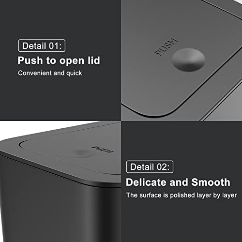 N. NETDOT 3 Pack Small Trash Can with lid, 3 Gallon Bathroom Trash Can,Garbage Can Slim Trash Bin Waste Basket for Bathroom,Kitchen,Bedroom,Living Room,Office,Laundry - Black - color: Black, size: 3 X 3 Gal