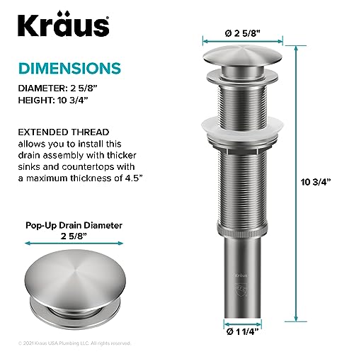 KRAUS Pop-Up Drain in Satin Nickel, PU-10SN - color: Satin Nickel, size: 8 5/8 Inch