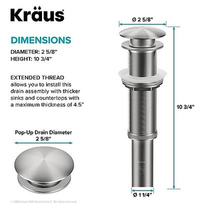 KRAUS Pop-Up Drain in Chrome, PU-10CH - color: Chrome, size: 8 5/8 Inch